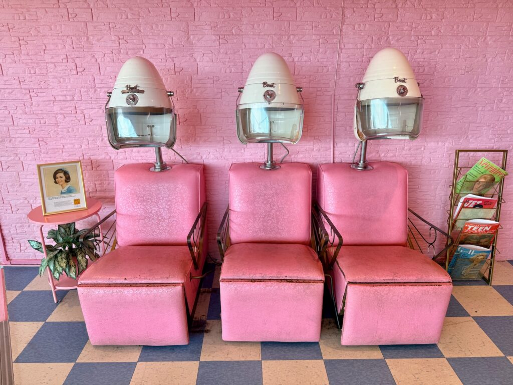 vintage hair dryers in salon